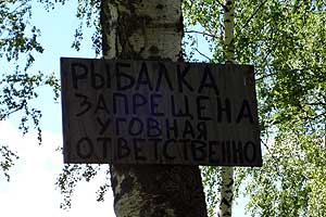 Табличка на дереве, что рыбалка запрещена